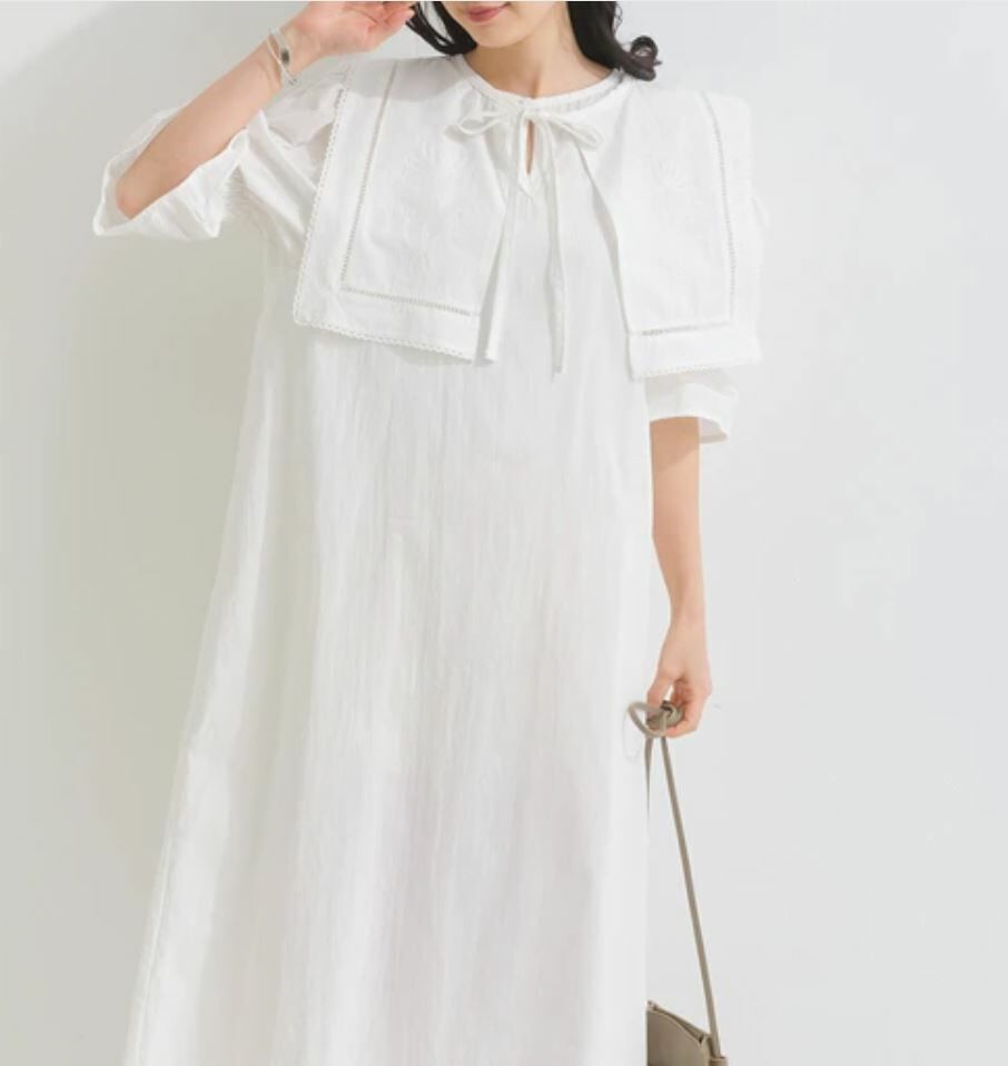 {預訂款}可拆領多種穿法刺繡連身裙(兩色入)【日本直送】