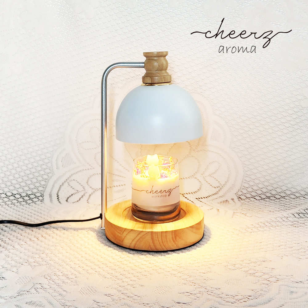 簡約圓形白橡木香氛融蠟燈 (白色) 白色燈罩配圓形白橡木底座