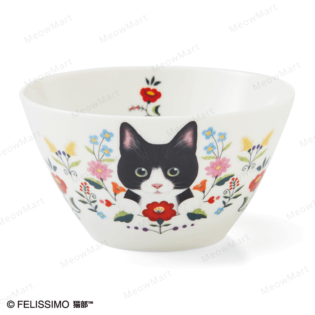 日本Felissimo花與小貓瓷碗 (日本直送)