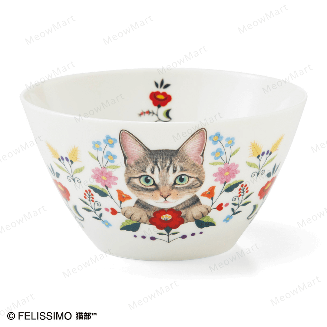 日本Felissimo花與小貓瓷碗 (日本直送)