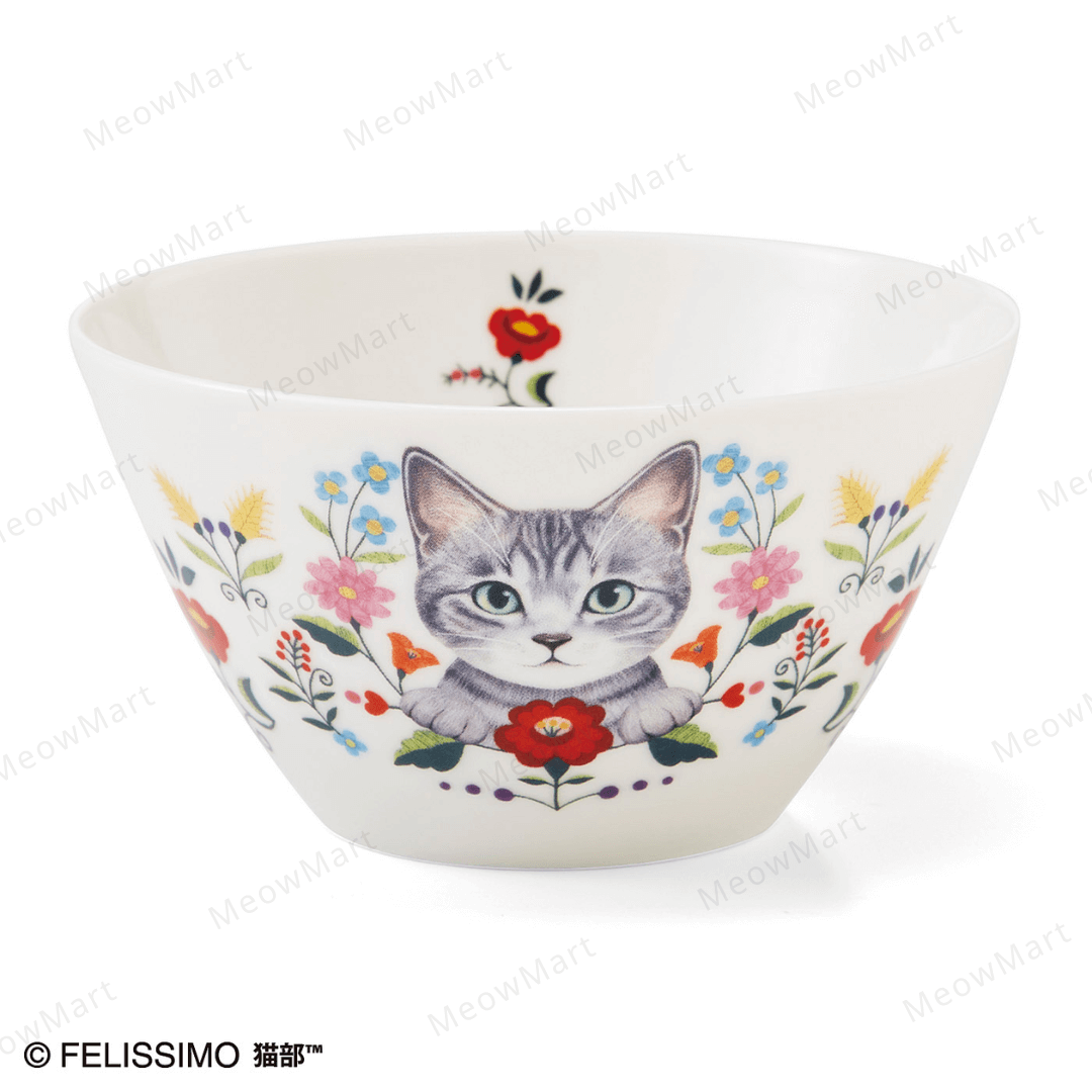 日本Felissimo花與小貓瓷碗 (日本直送)
