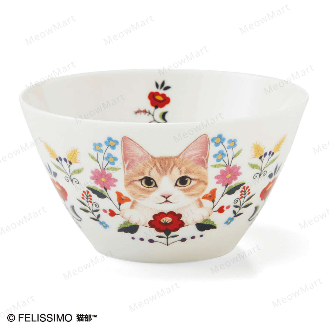 日本Felissimo花與小貓瓷碗 (日本直送)