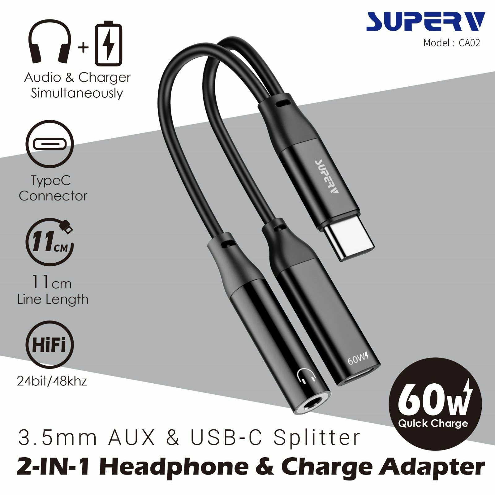 SuperV type C 2合1轉接線CA02