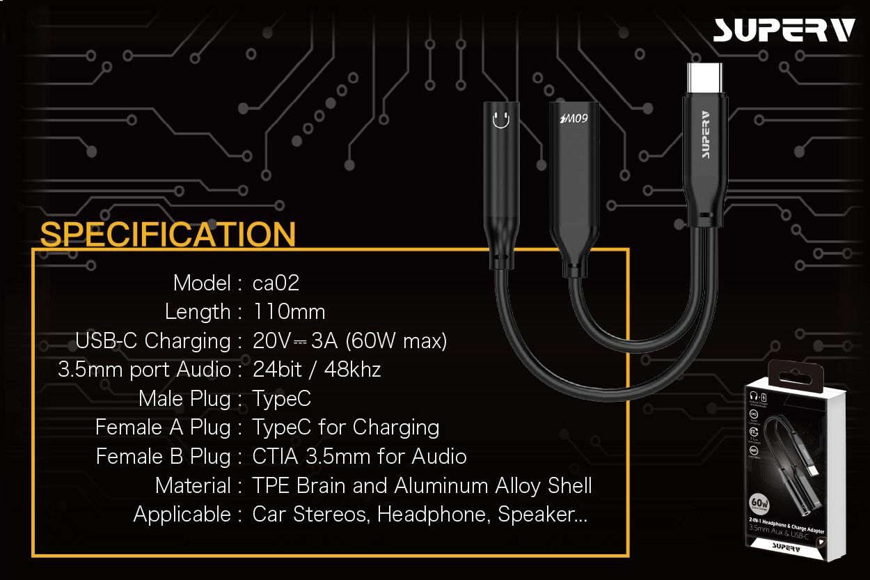 SuperV type C 2合1轉接線CA02