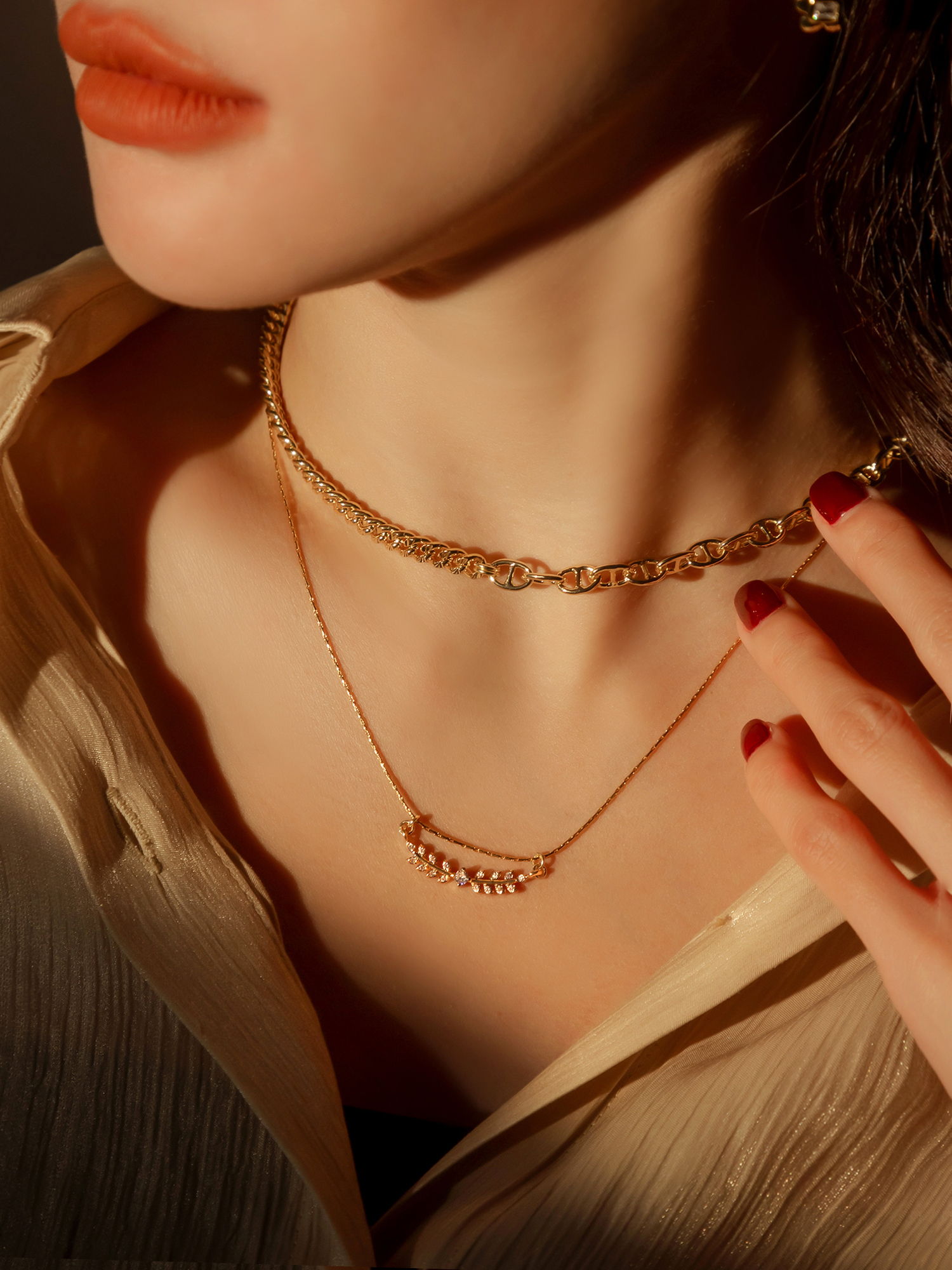 匿名愛慕者。MUCHAT手作14KGP鋯石愛心拼接幾何項鍊(單鍊)