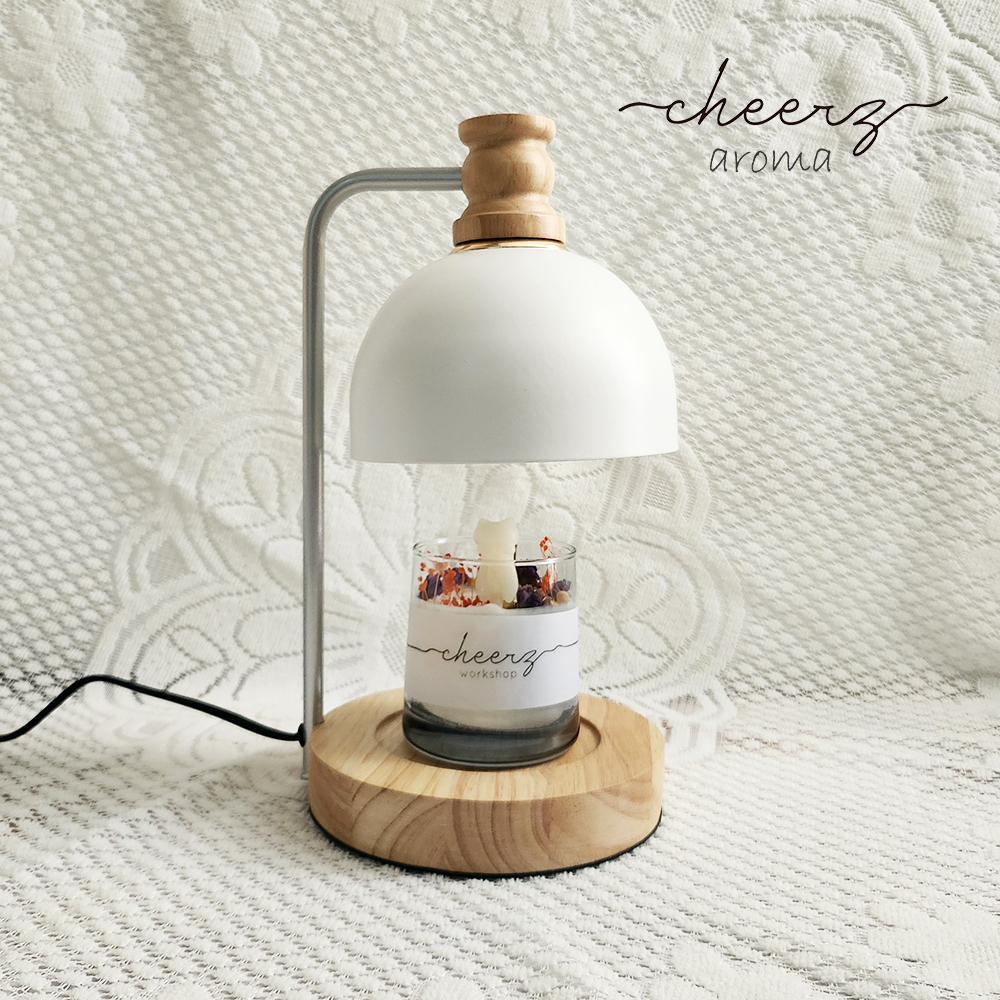 簡約圓形白橡木香氛融蠟燈 (白色) 白色燈罩配圓形白橡木底座