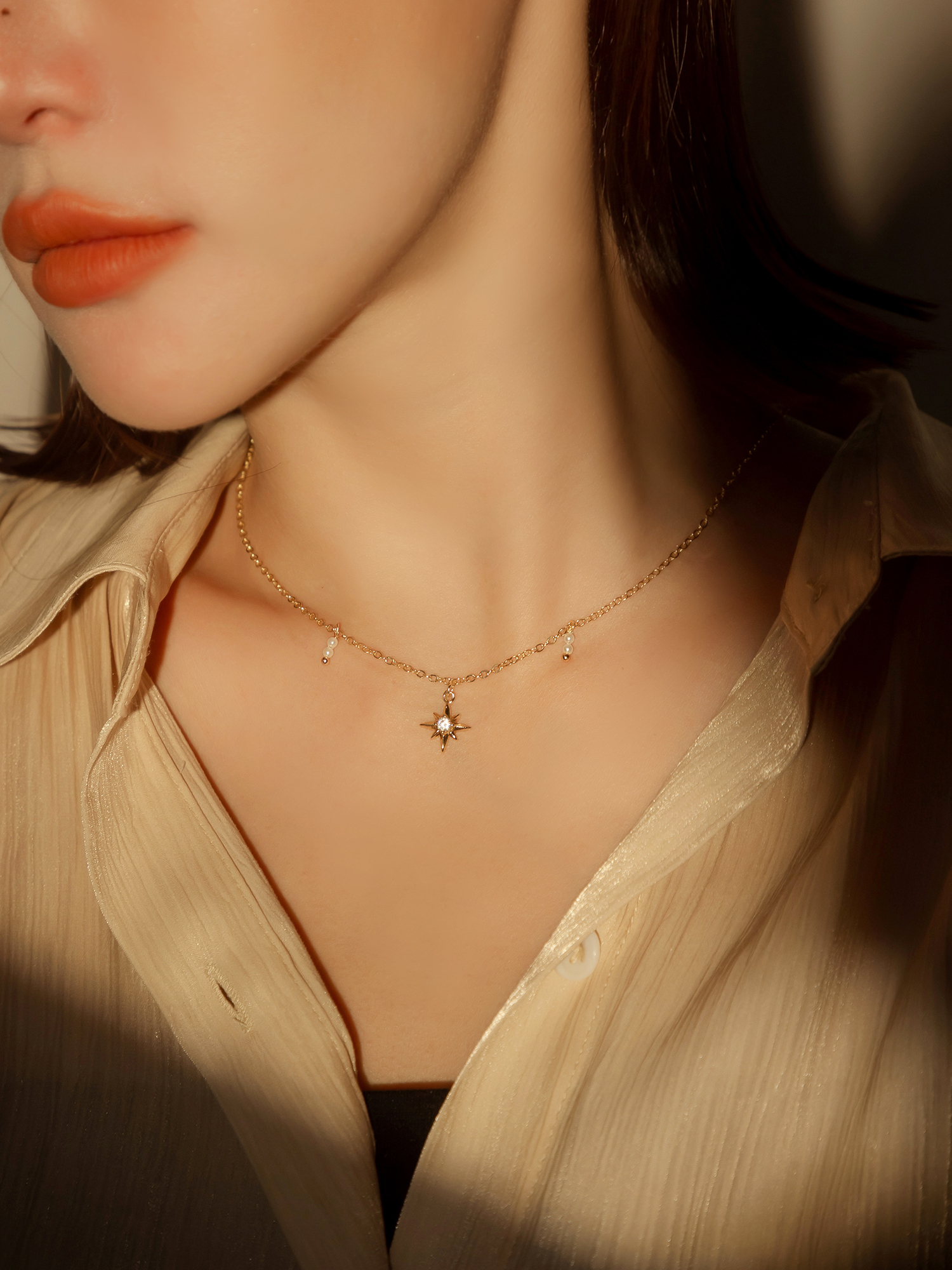 日夜光輝。MUCHAT手作14KGP鋯石星芒珍珠項鍊