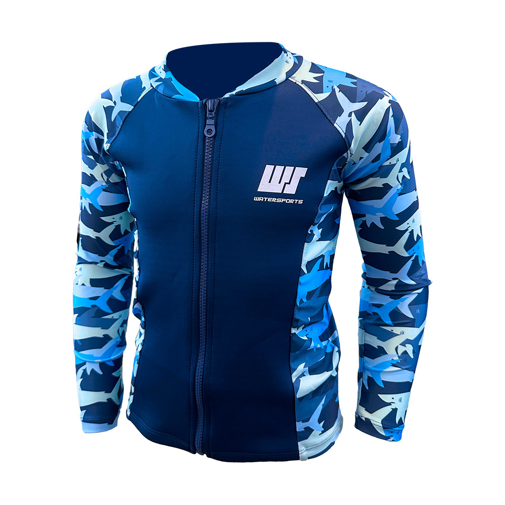 兒童鯊魚印花保暖防曬夾克 - 深藍