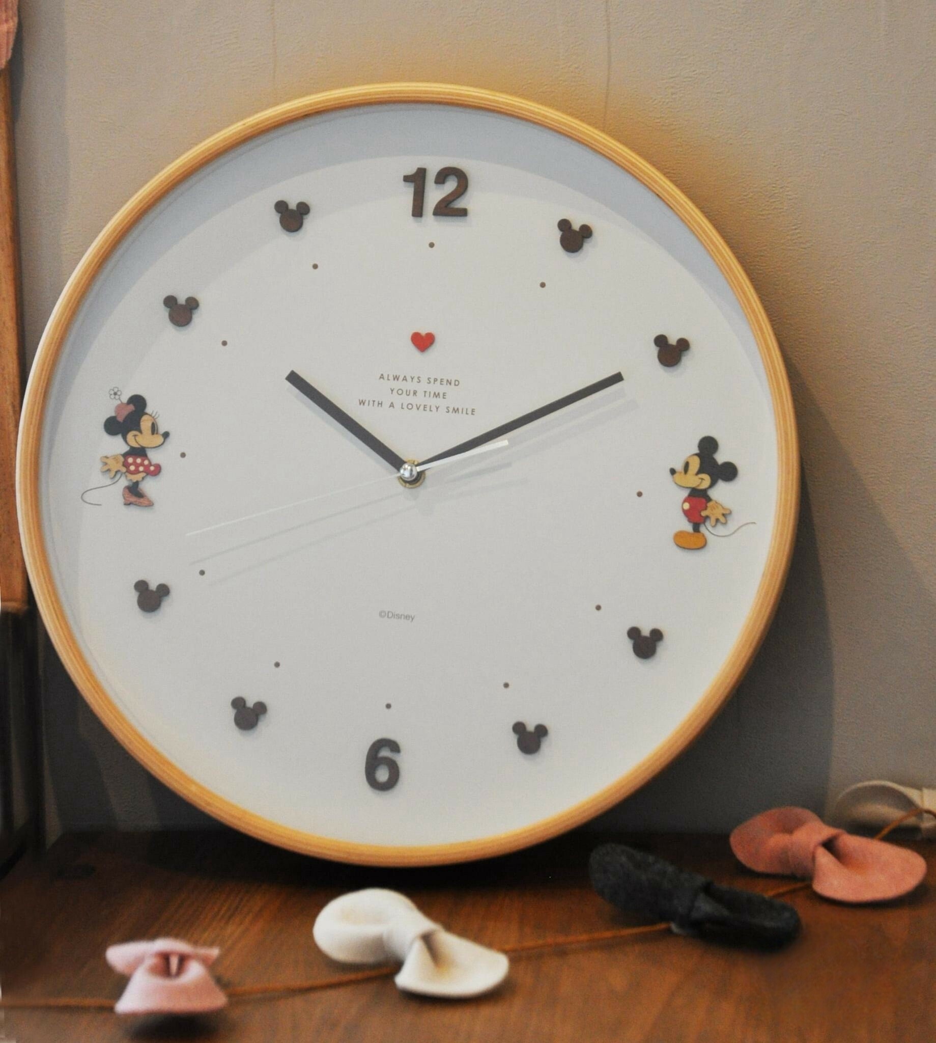 Disney Wood Parts Clock 米奇 米妮  迪士尼 木質感 掛鐘 木製 靜音 時鐘 文青
