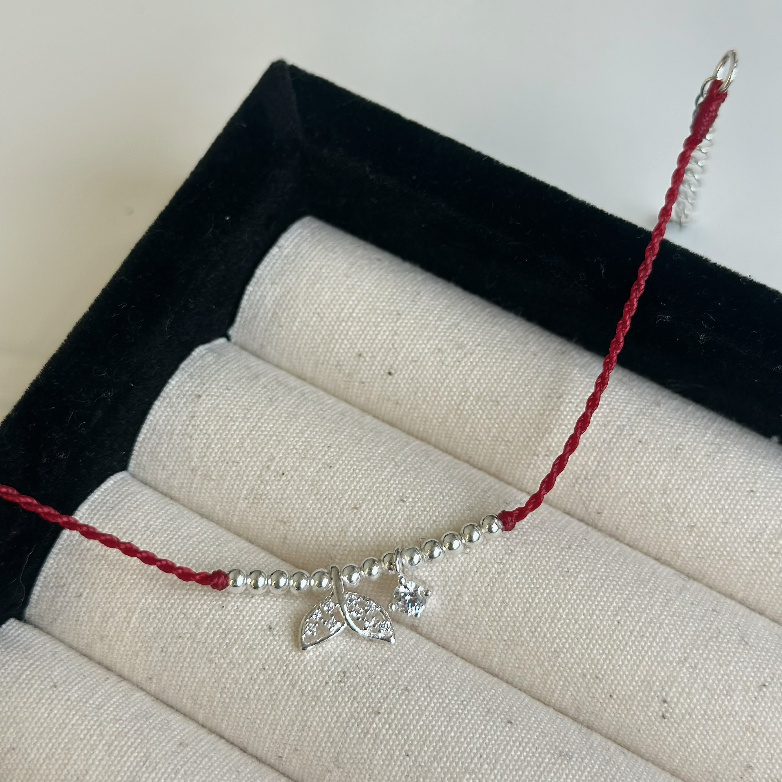 魚尾．單鑽開運招財純銀紅線