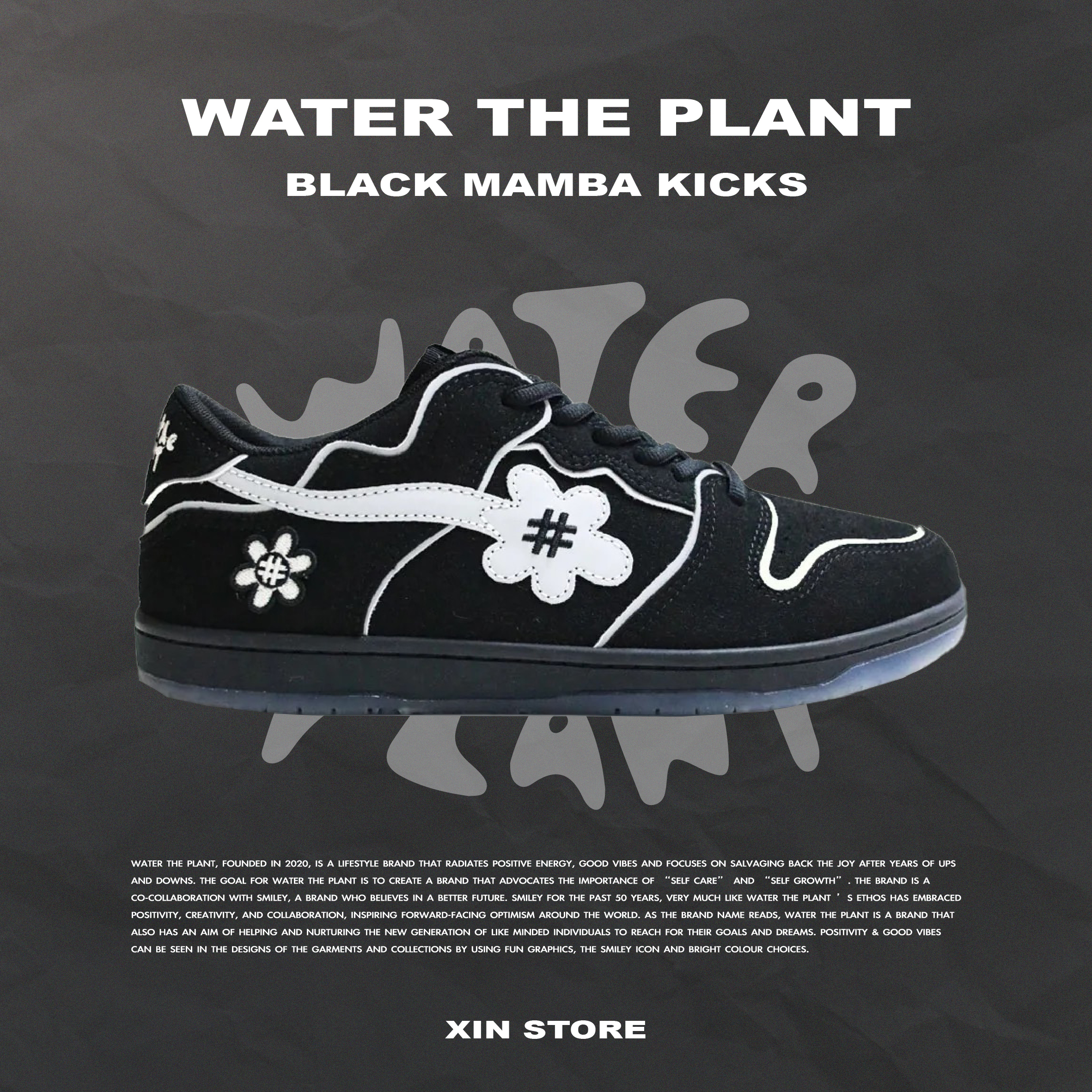 WATER THE PLANT Black Mamba 日本限定 麂皮 刺繡 復古 反光黑白