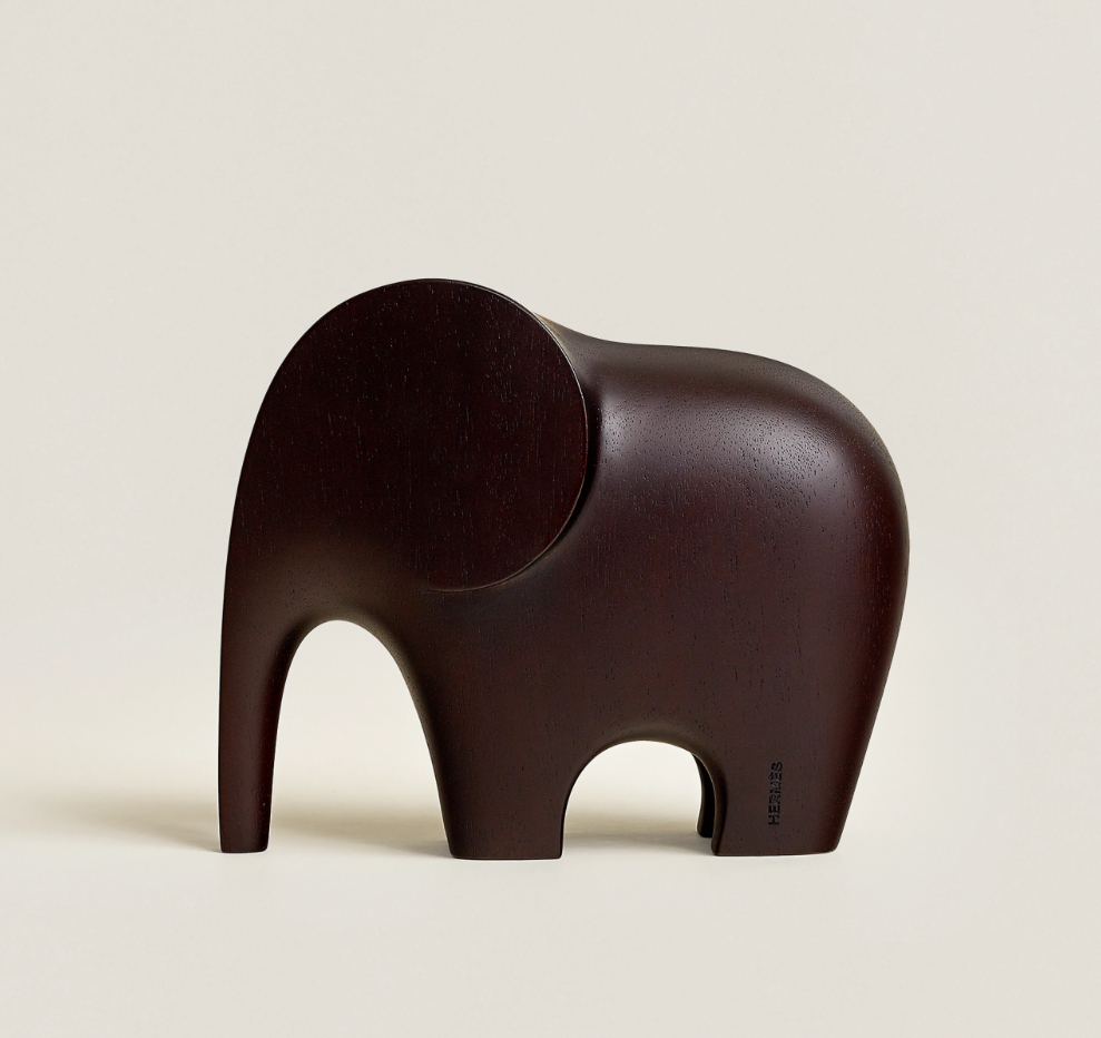 Hermes Lao 紙鎮 大象 擺設 實心烏木色桃花心木紙鎮