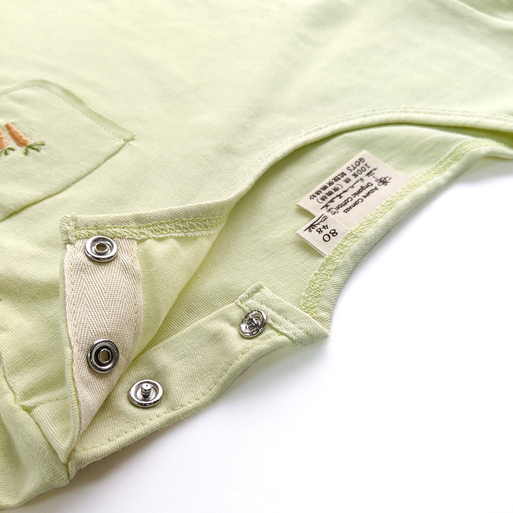 有機埃及棉嬰幼兒BD口袋薄長T-嫩綠 | 藍天畫布有機棉