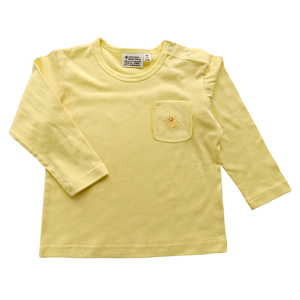 有機埃及棉嬰幼兒BD口袋薄長T-鵝黃 | 藍天畫布有機棉