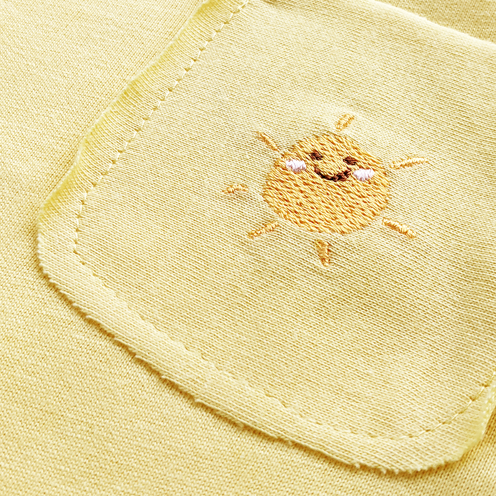 有機埃及棉嬰幼兒BD口袋薄長T-鵝黃 | 藍天畫布有機棉