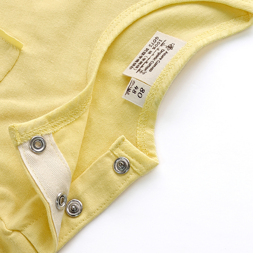 有機埃及棉嬰幼兒BD口袋薄長T-鵝黃 | 藍天畫布有機棉