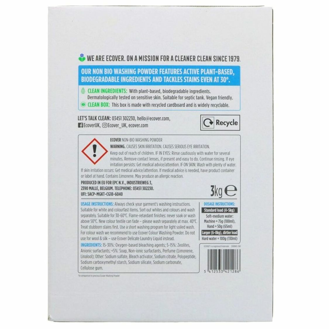 [Dented Package] ECO VER NON BIO WASHING POWDER - Eucalyptus & Lavender (3 kg) (HC329)