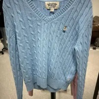 [S] WHO.A.U STEVE V-NECK CABLE SWEATER,BLUE, WHKAE1104F5008500-BLUE (SWAU289)