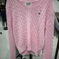 [S] WHO.A.U STEVE V-NECK CABLE SWEATER,PINK, WHKAE1104F2509000-PINK (SWAU291)