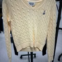 [S] WHO.A.U STEVE V-NECK CABLE SWEATER,YELLOW, WHKAE1104F3008500-YELLOW (SWAU292)