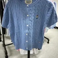 [S] WHO.A.U STEVE CABLE CROP SHORT SLEEVE CARDIGAN,BLUE, WHCKD3701F00-BLUE (SWAU295)