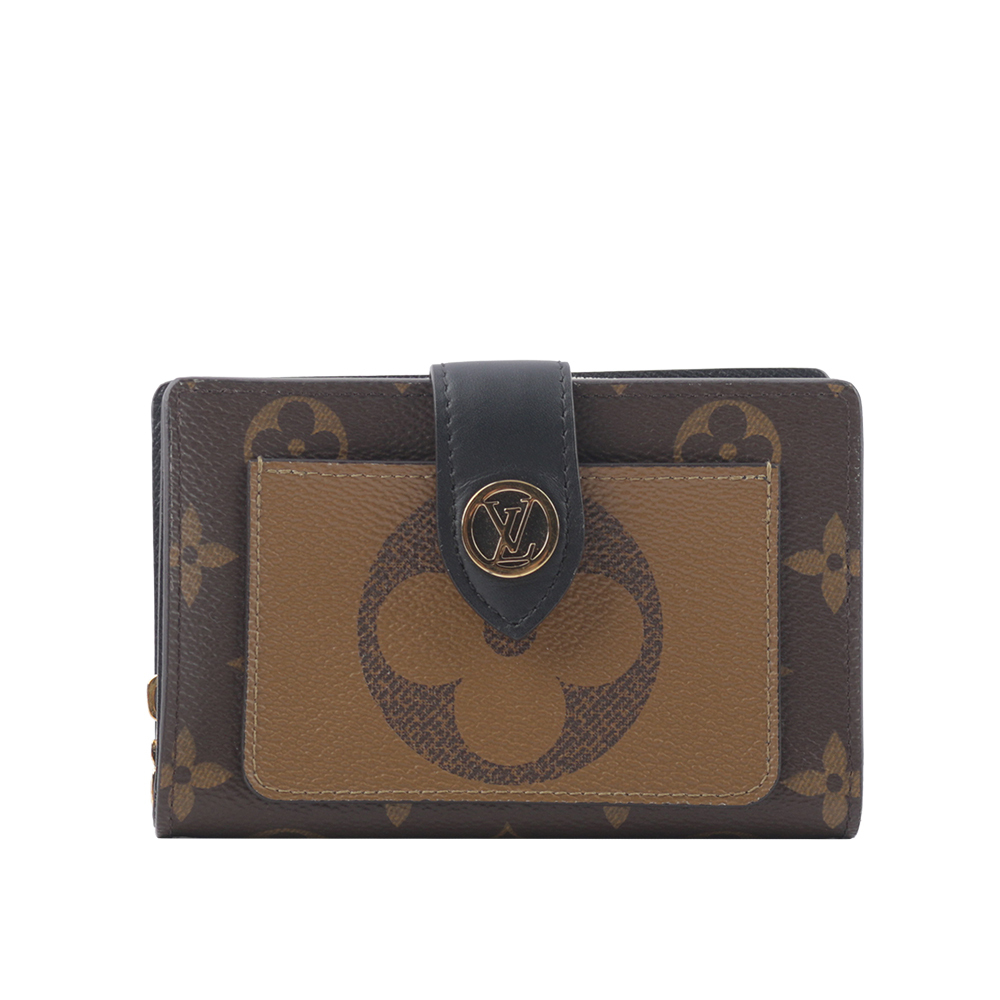 【Louis Vuitton / LV】Juliette 金色圓圈標誌三色對開零錢袋釦式短夾 M69432