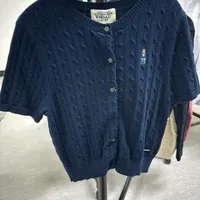 [S] WHO.A.U CABLE CROP SHORT SLEEVE CARDIGAN,NAVY, WHCKD2401F-NAVY (SWAU299)