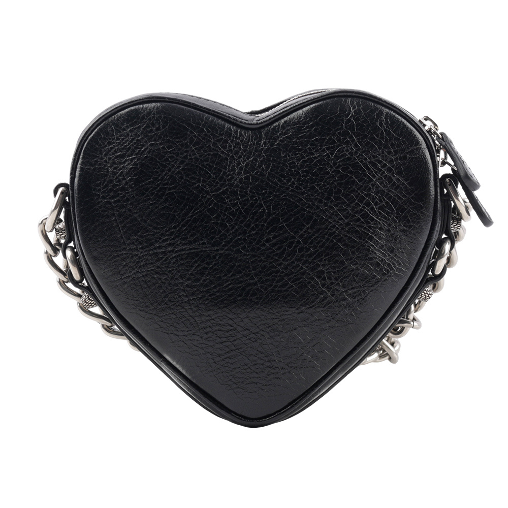 【BALENCIAGA】Le Cagole 銀鍊小羊皮迷你愛心包(黑色) 722781 1VG9Y 1000