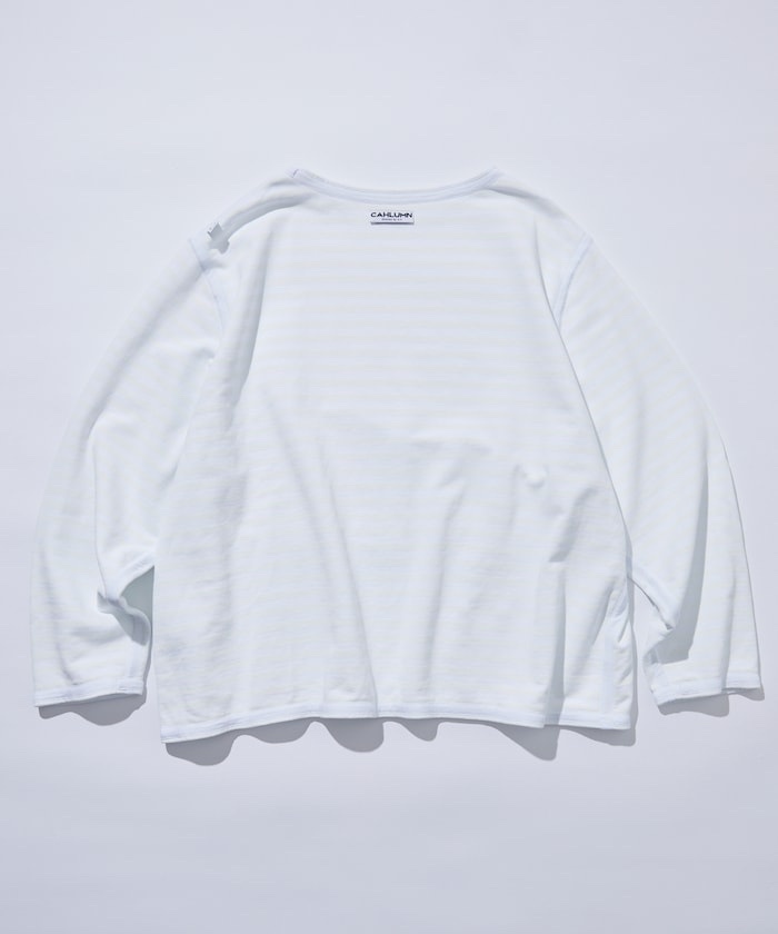 CAHLUMN / Boat Neck Horizontal Stripe french terry Long Sleeve Tee