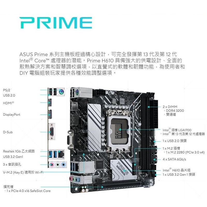 米特3C數位–ASUS 華碩 PRIME H610I-PLUS D4-CSM 1700腳位/主機板