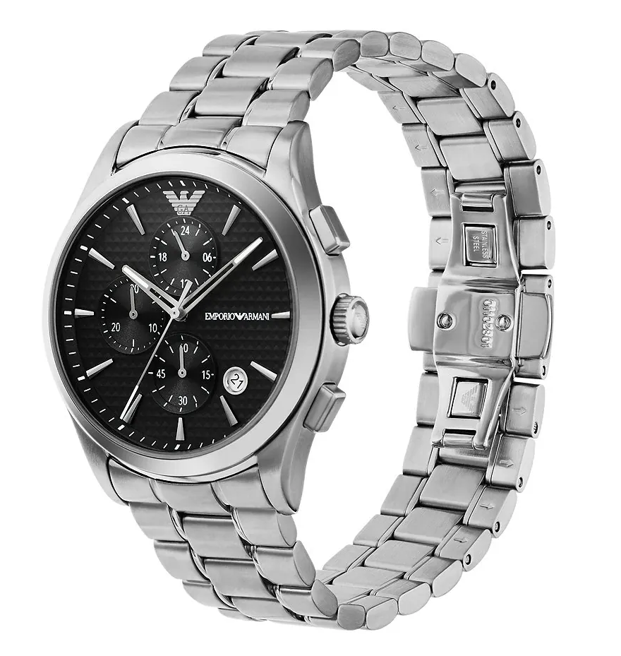 萬年鐘錶 - ARMANI  精品腕錶    紳士經典黑面三眼不鏽鋼男錶 AR11602 錶徑43MM