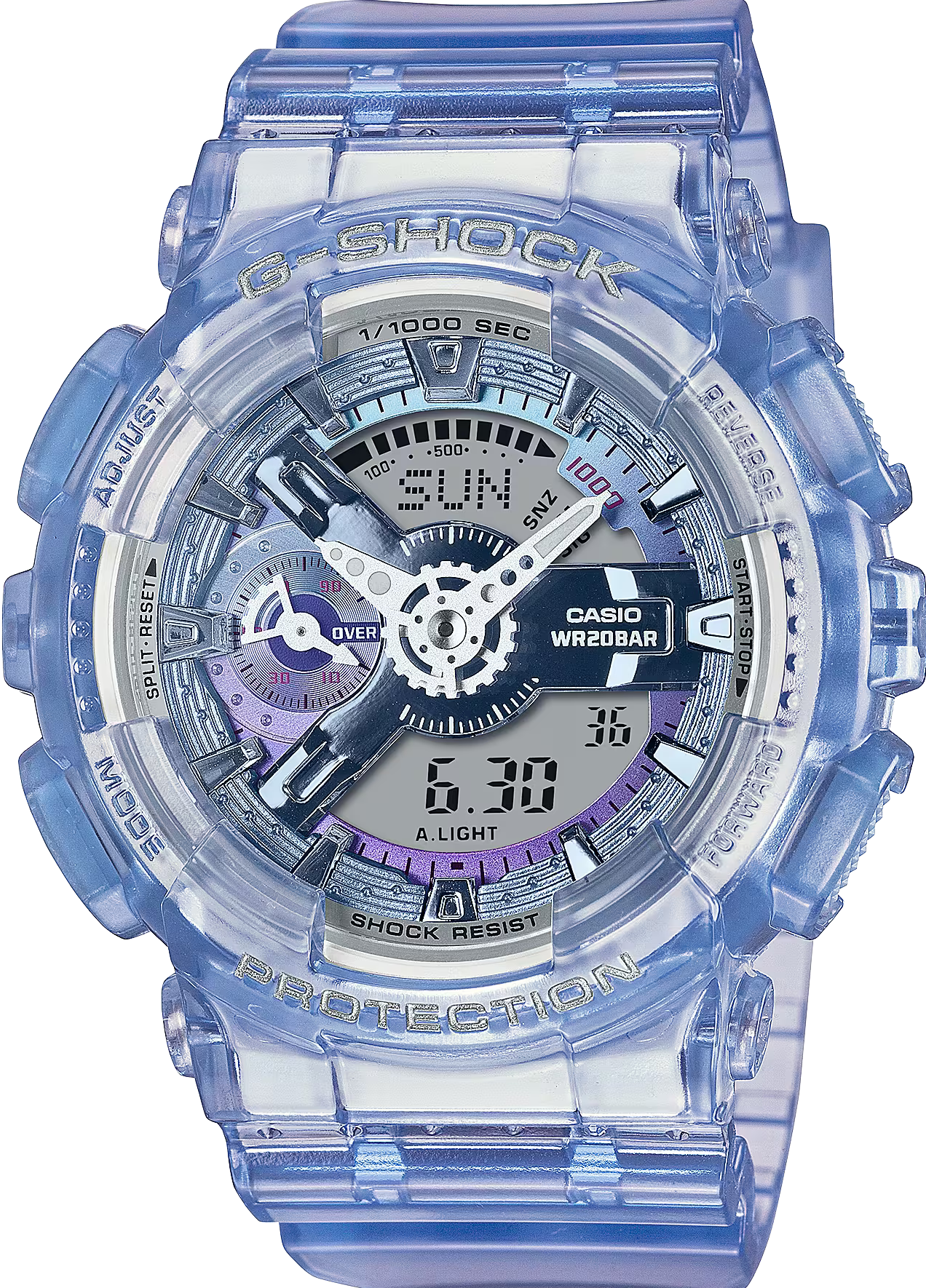 萬年鐘錶 - G-SHOCK   時尚經典晶透系列電子錶  GMA-S110VW-6A 錶徑 : 45.9mm