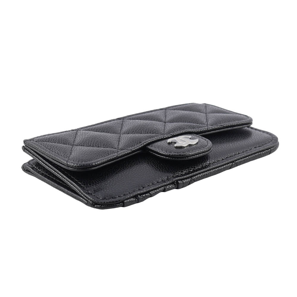 【CHANEL】銀色CC Logo 牛皮一字拉鍊卡片夾/零錢包(黑色) AP2570 B15532 C3906
