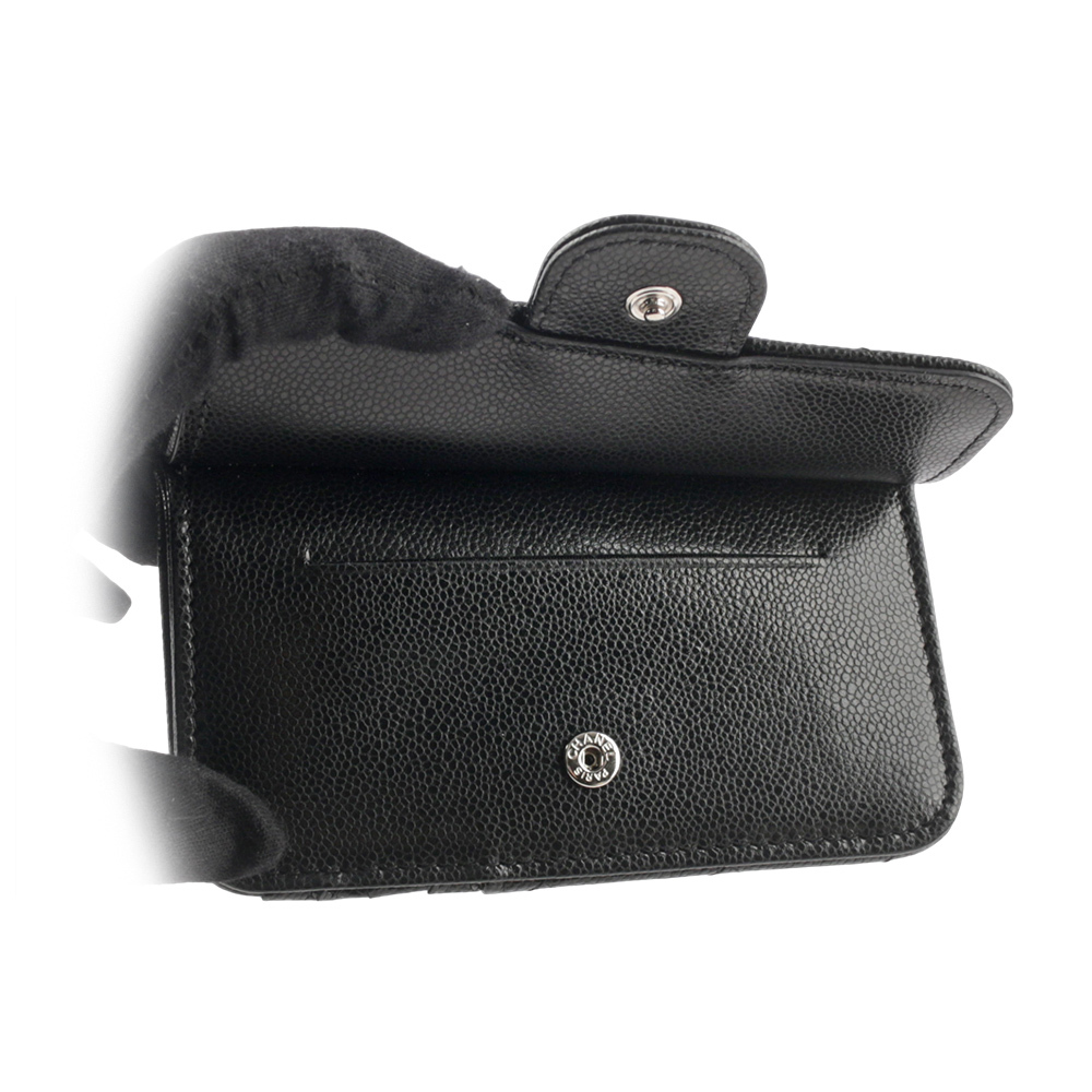 【CHANEL】銀色CC Logo 牛皮一字拉鍊卡片夾/零錢包(黑色) AP2570 B15532 C3906