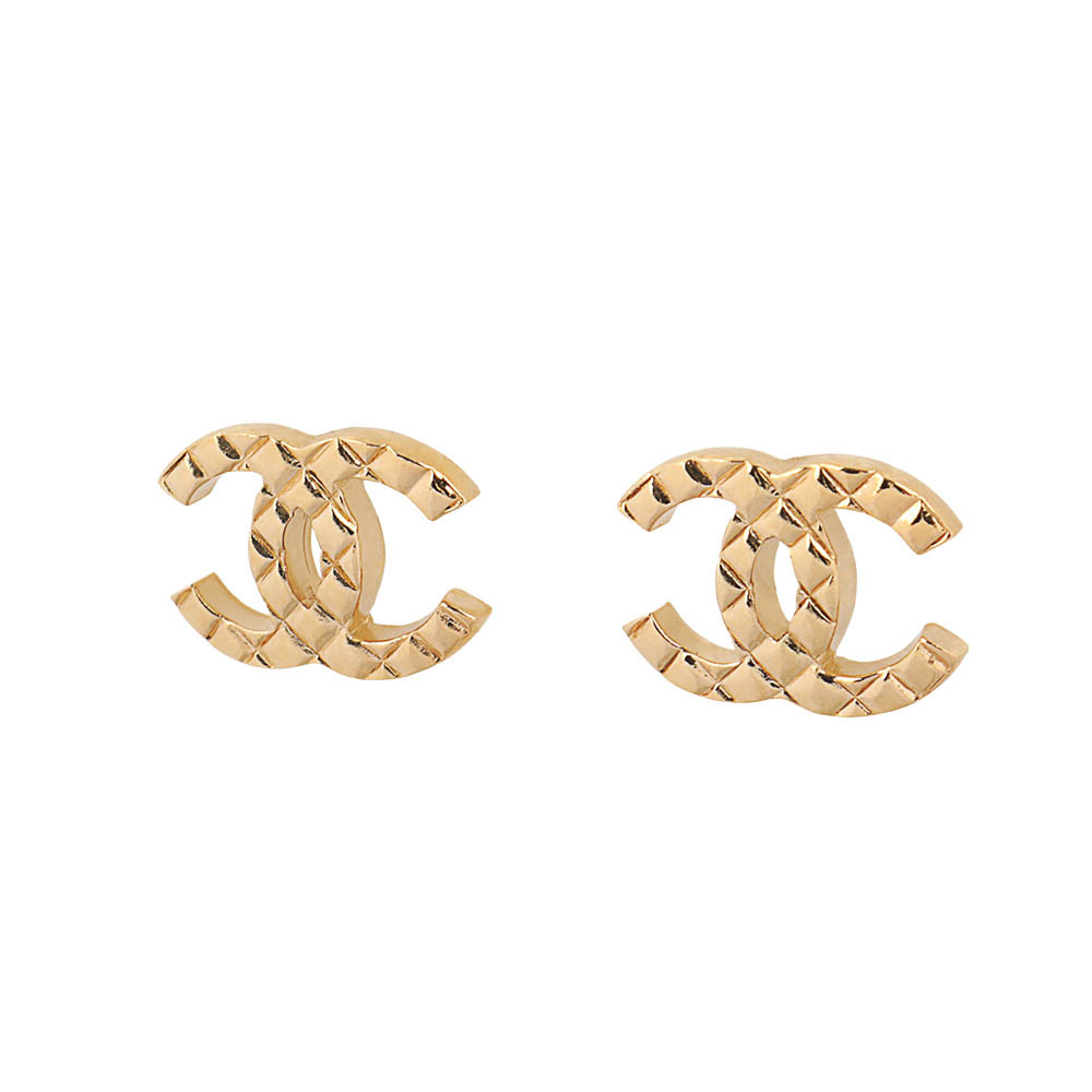 【CHANEL】CC Logo 菱格紋針式耳環