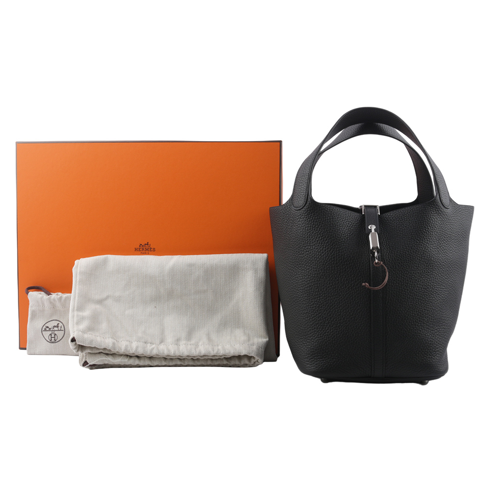 【HERMES】Picotin Lock 22cm MM手提水桶包(黑色) H060991CC 89