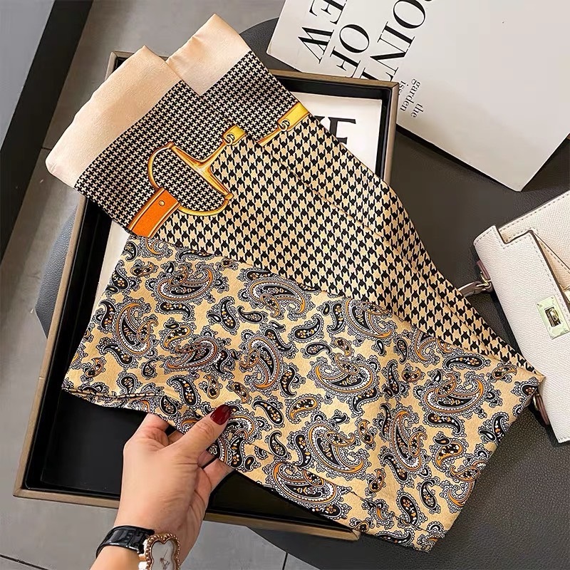 復古千鳥紋長條絲巾