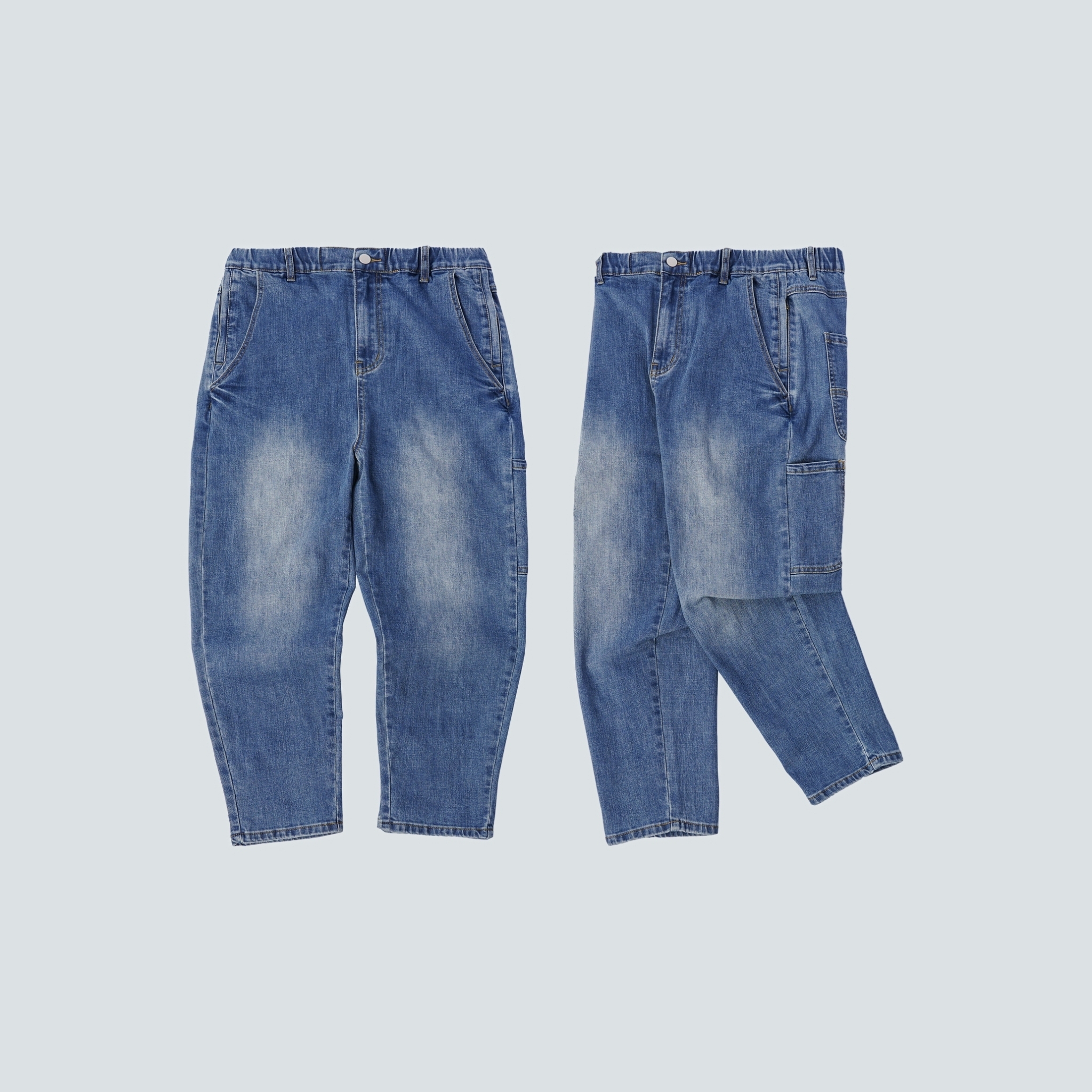 SBG 厚磅彈力拉鍊口袋牛仔長褲 078