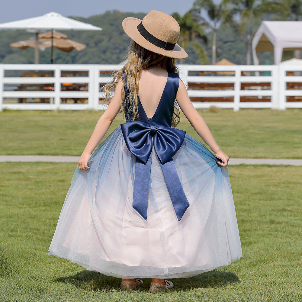 星光漸變網紗蓬蓬露背禮服