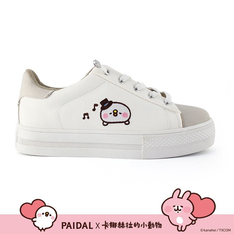 Paidal x 卡娜赫拉的小動物 高帽子P助免綁帶跳色厚底休閒鞋不彎腰鞋-白