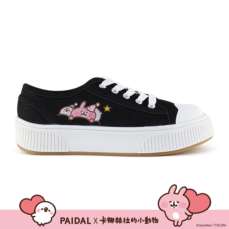 Paidal x 卡娜赫拉的小動物 晚安美夢綁帶厚底休閒鞋帆布鞋-黑