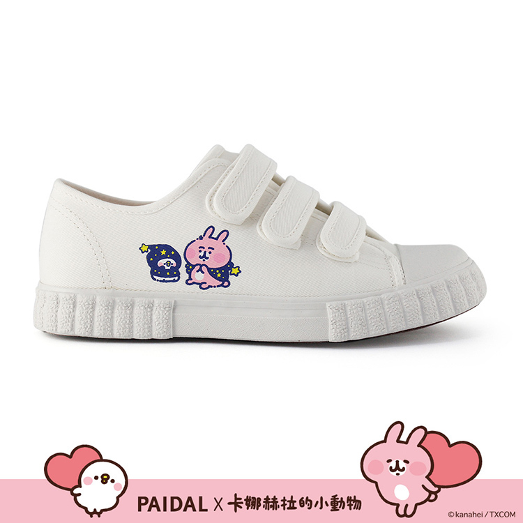 Paidal x 卡娜赫拉的小動物 星星旅途免綁帶魔鬼氈帆布鞋餅乾鞋-白