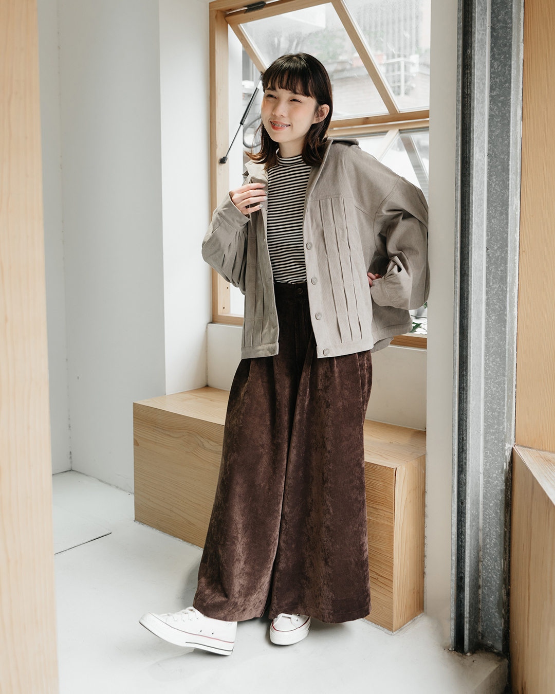 【Kiki.co made】可拆式燈芯絨吊帶寬褲 咖啡