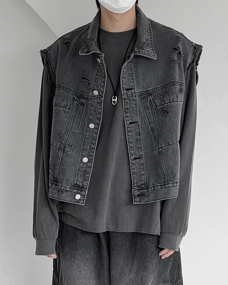 寬鬆破壞牛仔背心外套