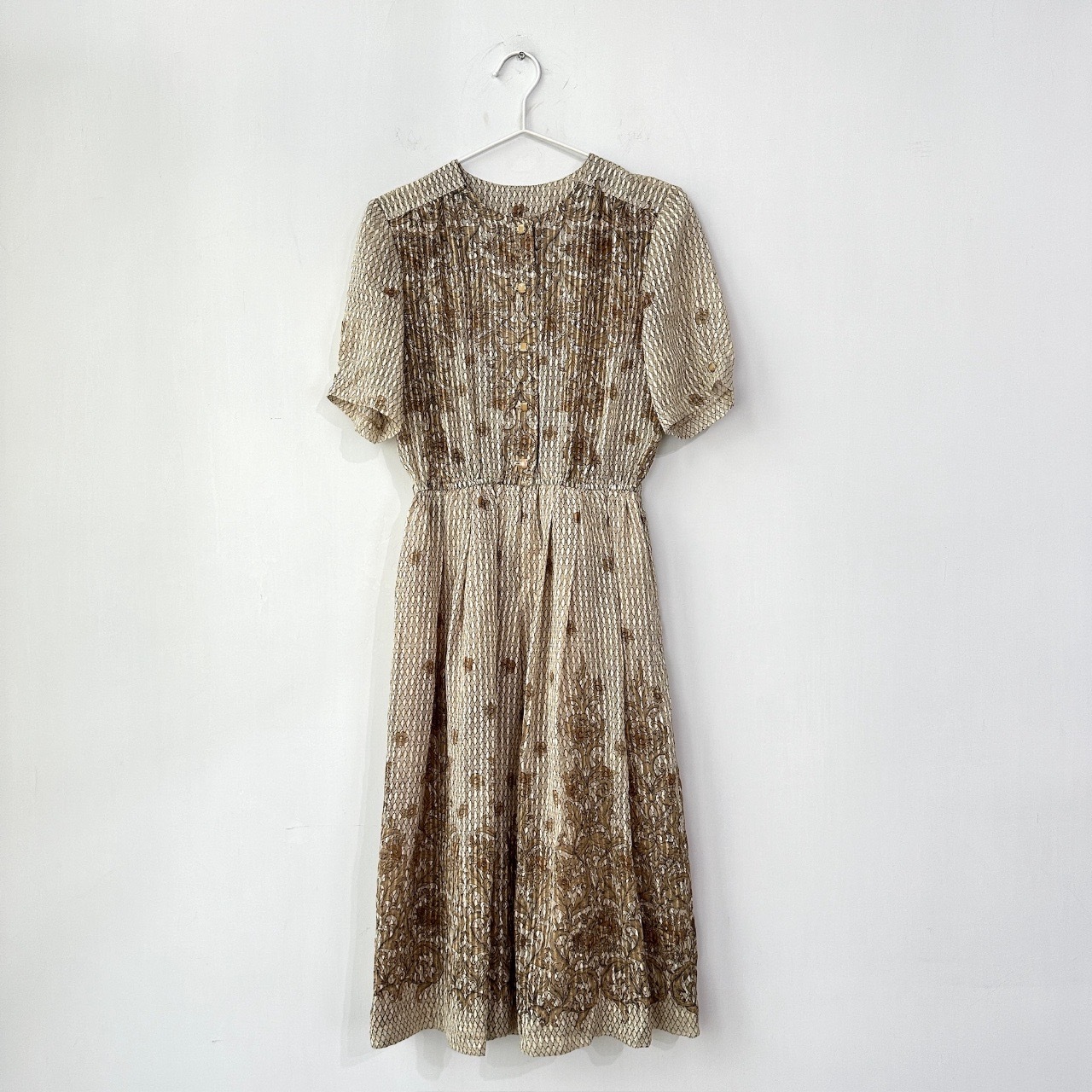 日本製奶茶色蛇紋短袖連身裙