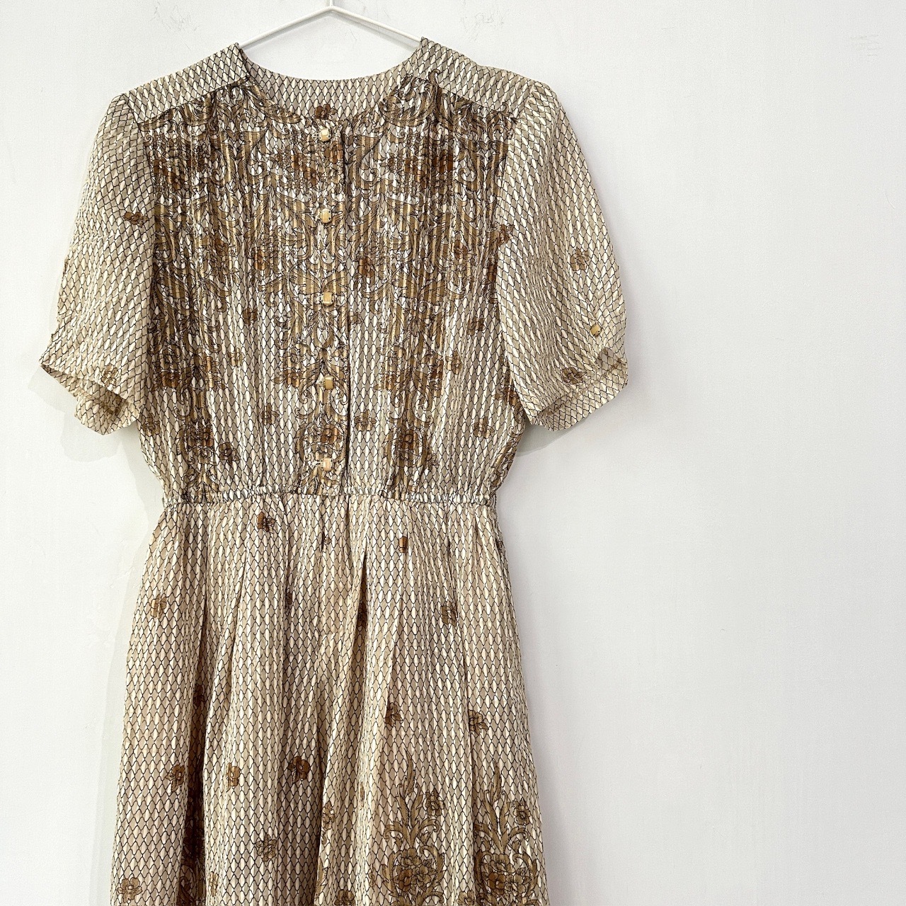 日本製奶茶色蛇紋短袖連身裙