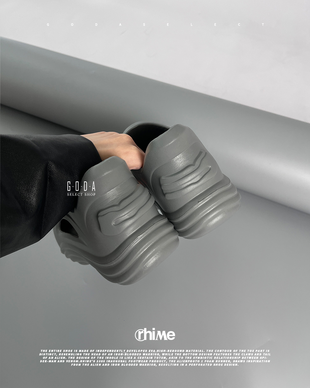 Rhime Alien Proto 1 Foam Runner In Grey 異形懶人鞋 洞洞鞋 深灰