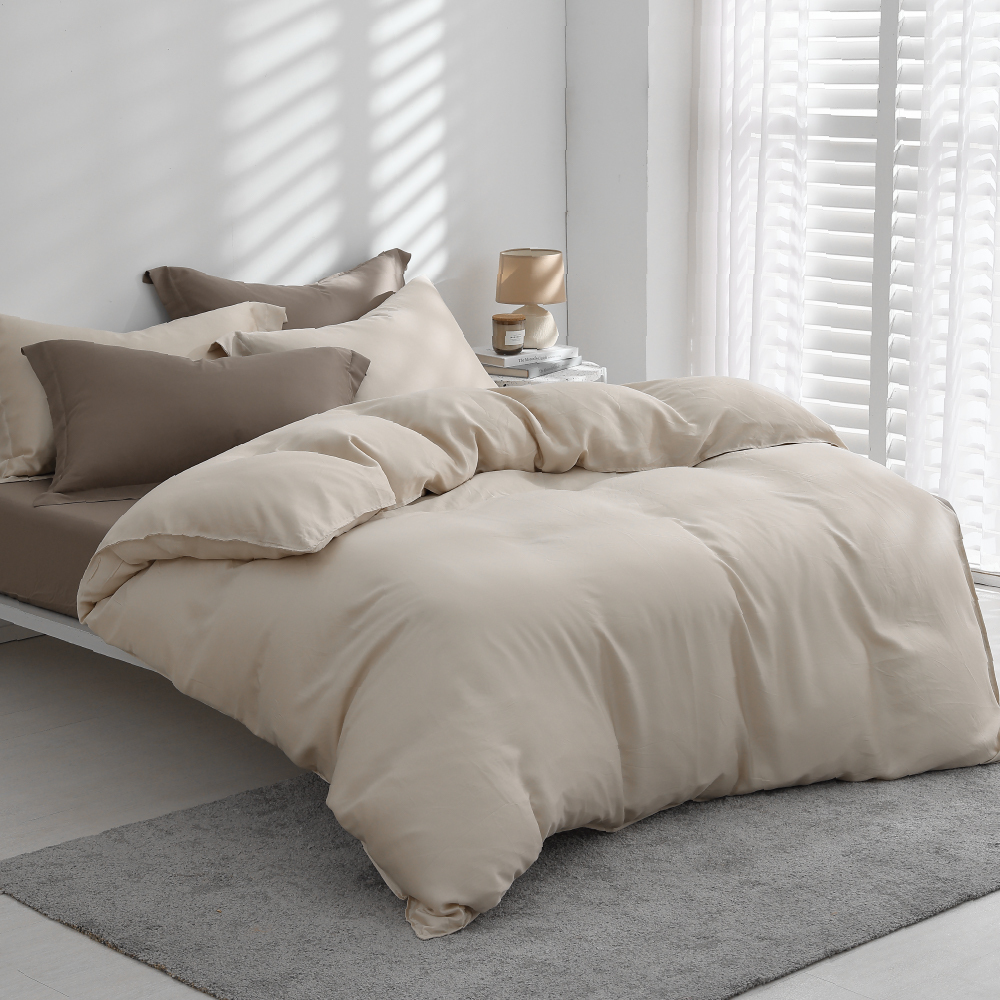 60支天絲｜100%萊賽爾｜雙色配｜淺茶米ｘ香谷棕 珍珠奶茶