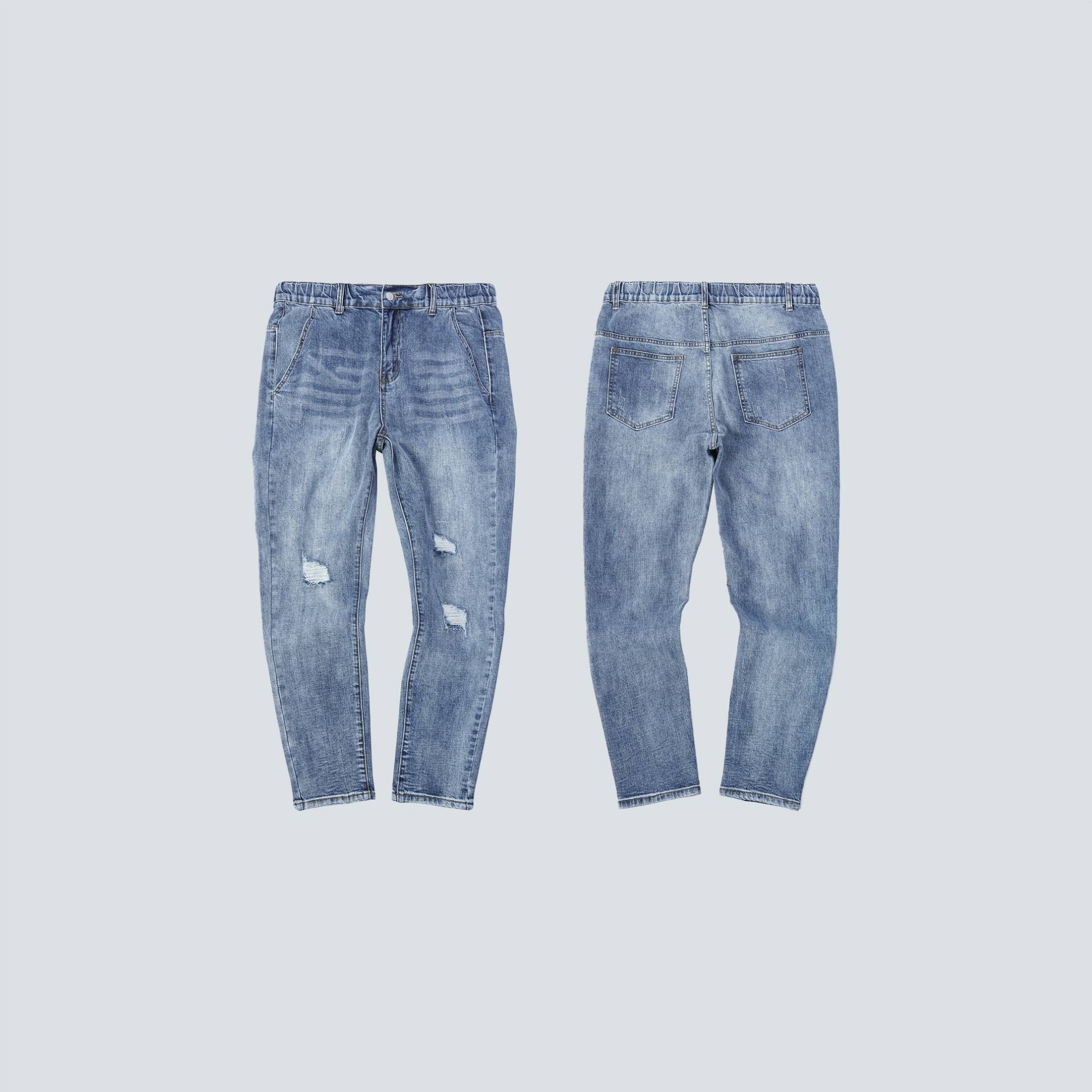 SBG 上寬下窄彈力抓破補釘牛仔褲 039