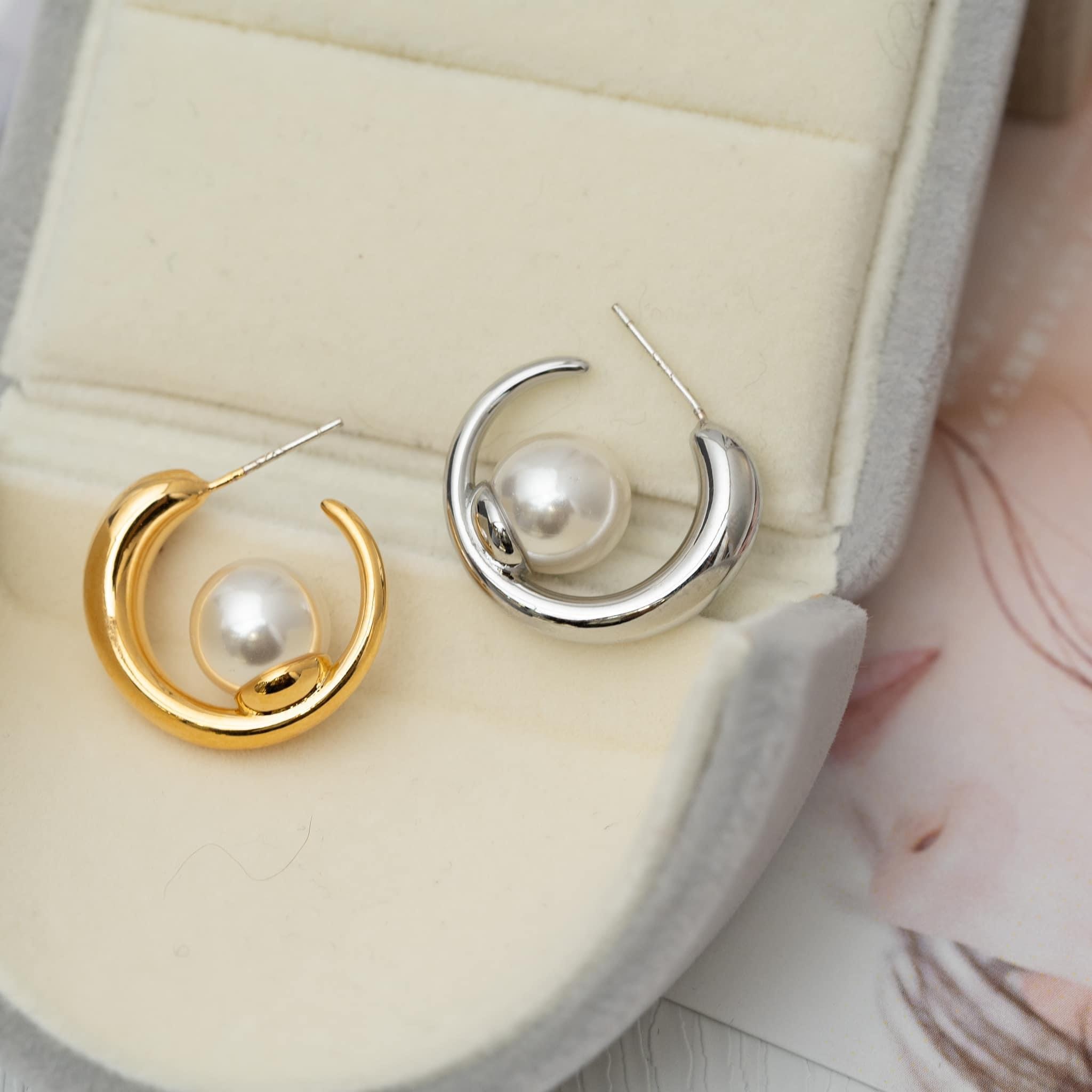 電鍍24k 珍珠耳圈
